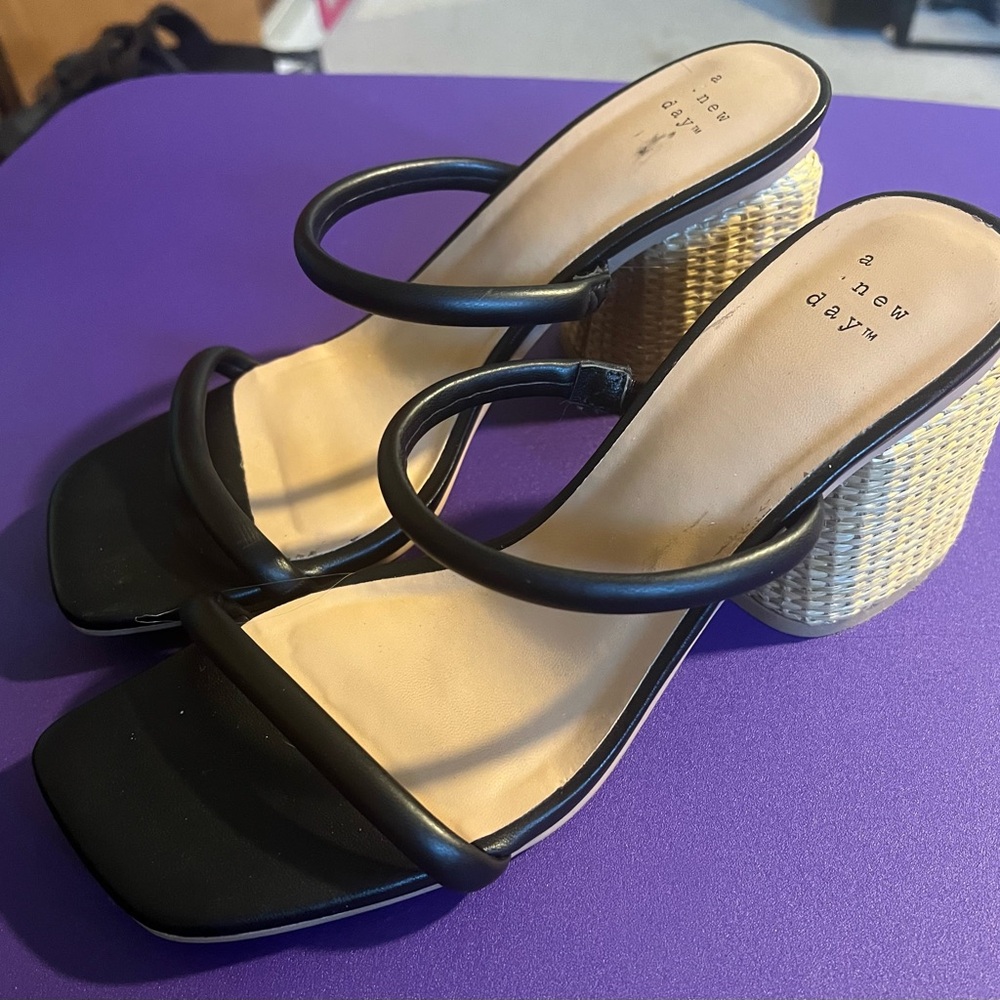 A New Day Black and Tan Heels with Kitten Heel